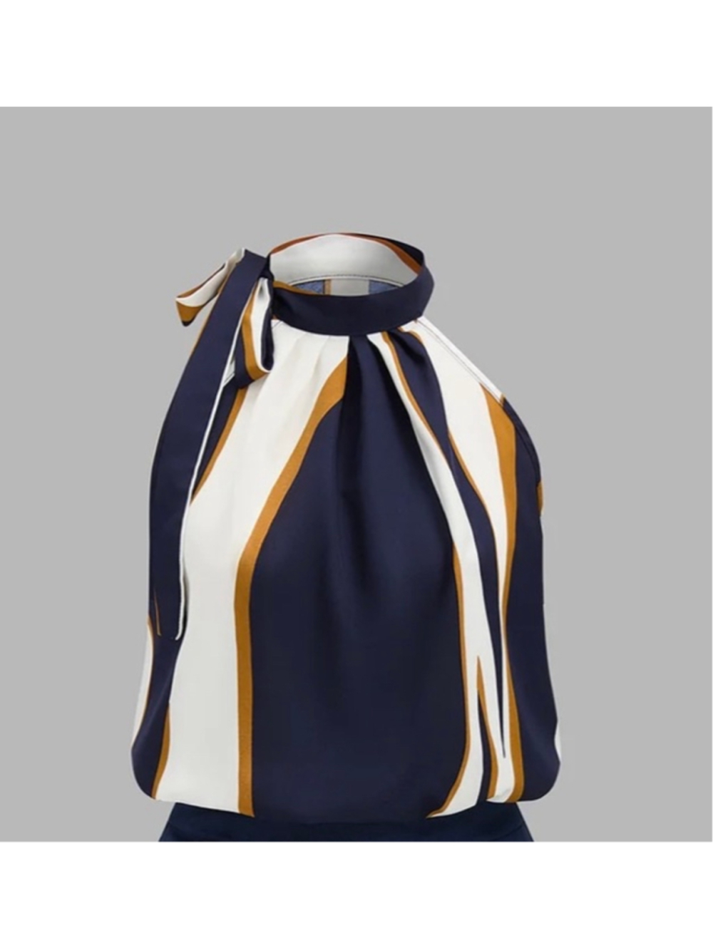 Commense Navy White Striped Halter Blouse Size M Old Money Minimalist Office